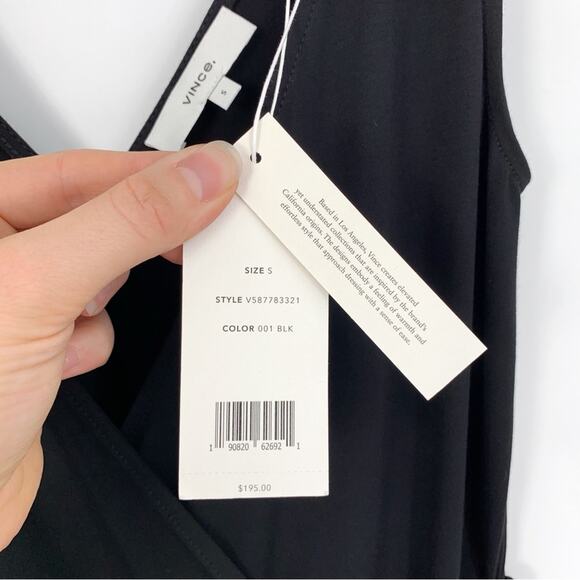 NWT VINCE V-Neck Jersey Wrap Midi Dress Black S - Picture 7 of 12